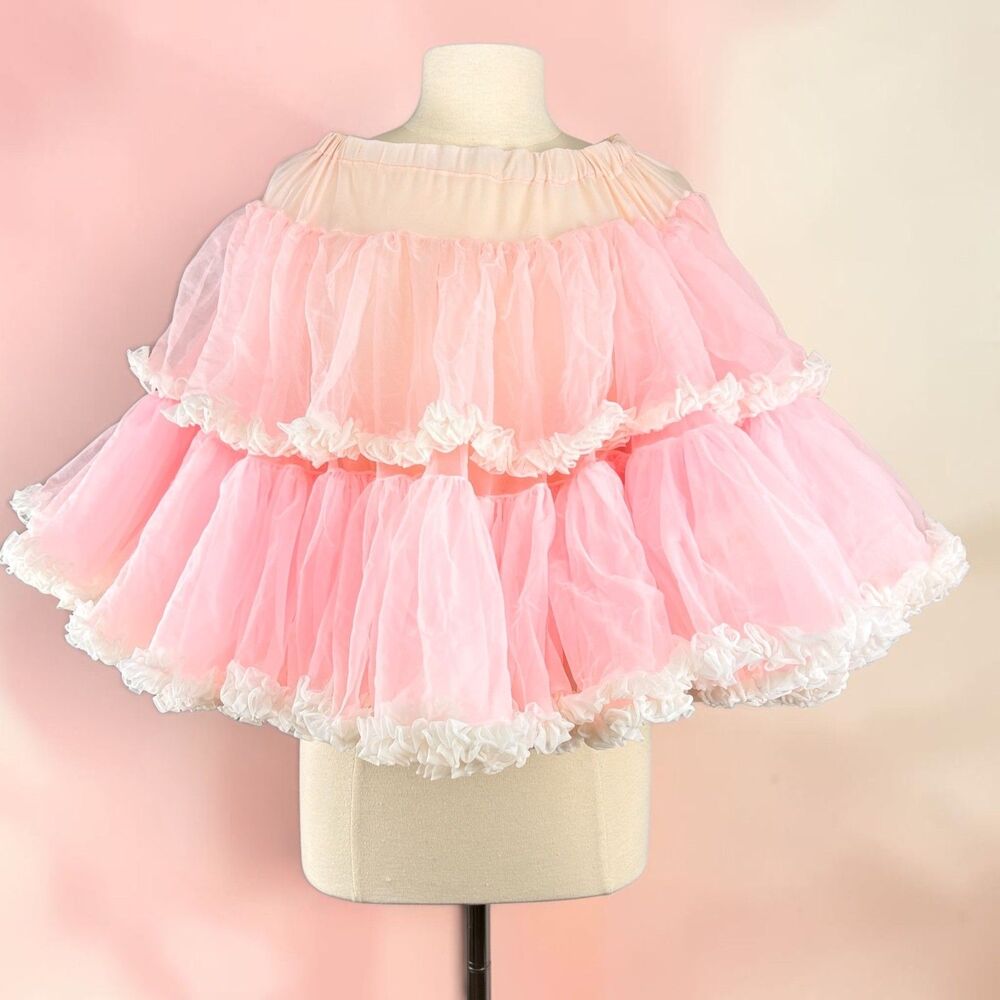 Vintage Pink Tulle Bridal Petticoat Skirt Tiered Square Dance Theater Costume
